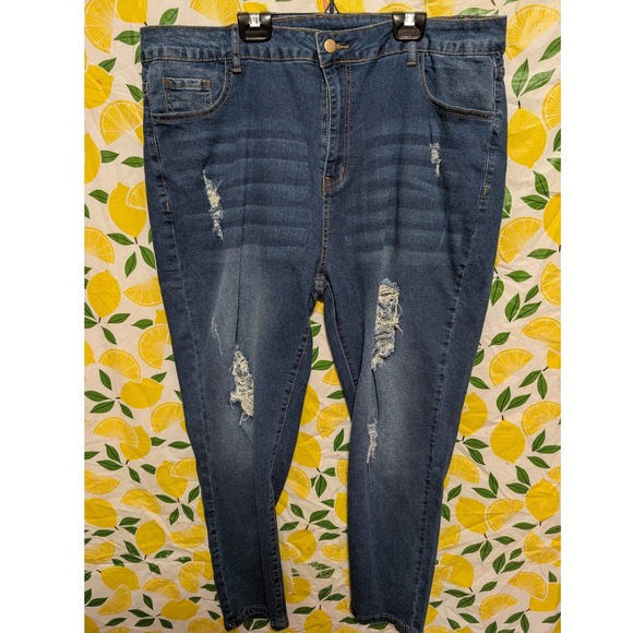 Unbranded Denim - Unbranded Distressed Skinny Jeans Womens 4XL Blue Good High Rise Shredded Denim